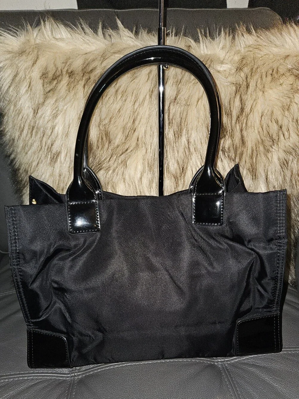 Tory Burch Black Nylon Tote with Patent Trim